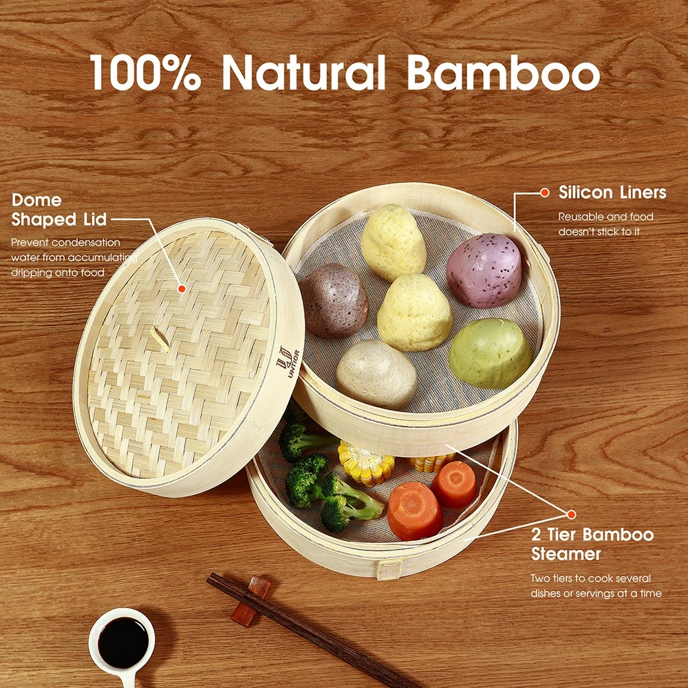 Bamboo Steamer Basket with Lid - مراجعة Bao Steamer Bamboo وسعره