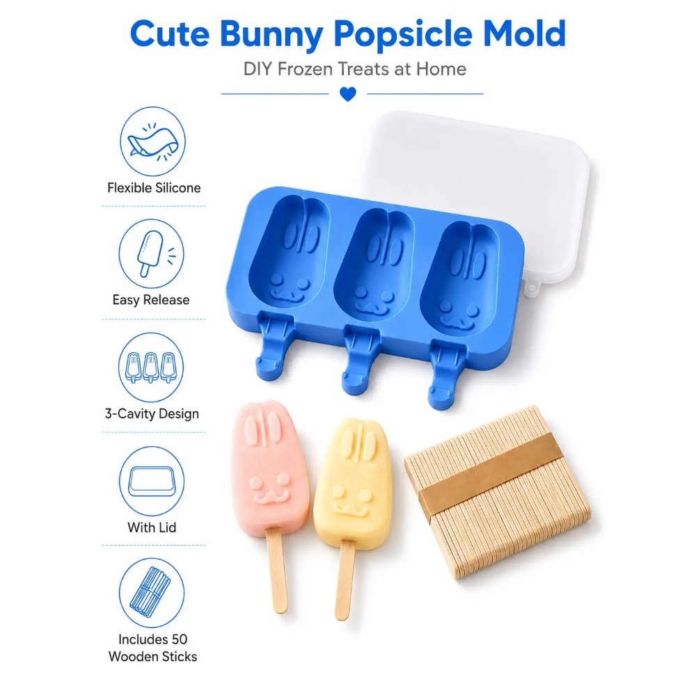 1pc 3-Cavity Silicone Popsicle - مراجعة Bunny Cake Mold وسعره