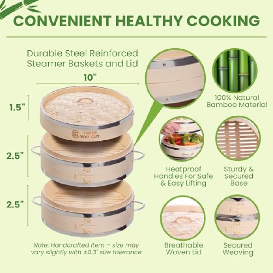 2-tier 10 Bamboo Steamer with  - مراجعة Bao Steamer Bamboo وسعره