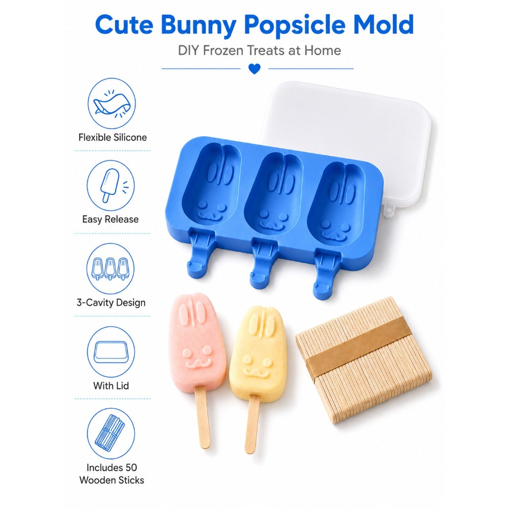 1pc 3-Cavity Silicone Popsicle - مراجعة Bunny Cake Mold وسعره